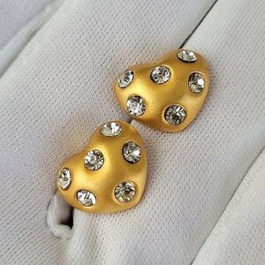 𝅺Earrings Gold Tone Crystal Heart Earrings #0023